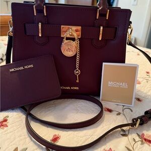 Michael Kors Plum Satchel with Gold Accents